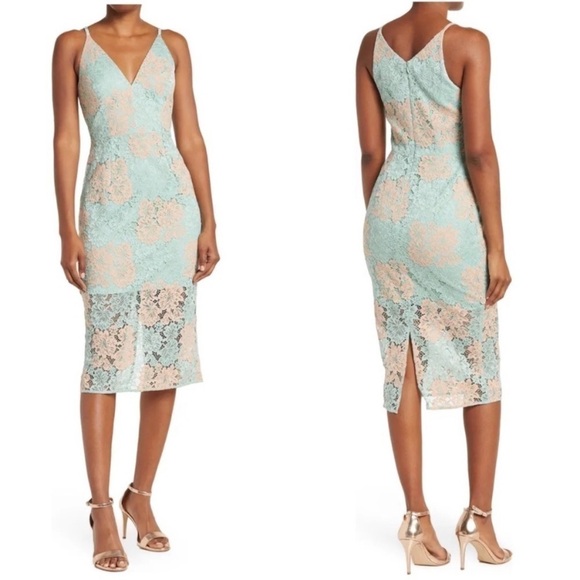 Dress the Population Aurora Lace Midi Dress Green Wedding Guest XS Cocktail - Picture 1 of 6